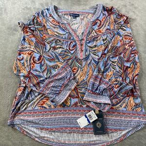 Daniel Rainn Blue Multi Printed Peasant Blouse